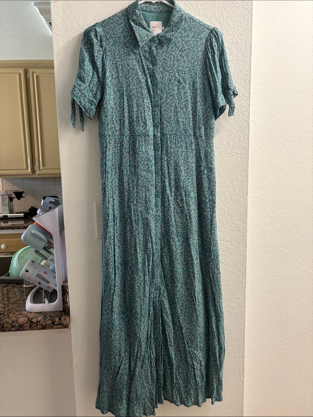 The Nines by HATCH Teal Floral Button-Front Maxi Dress